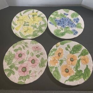 Set of 4 Vintage Shafford Fleurs Du Jour 3D Floral Salad Plates Decor